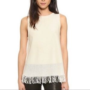 Theory Knit Sleeveless Fringe Cream Top Sz S